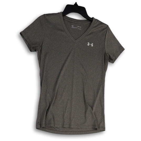 Buy the Womens Gray Heatgear Short Sleeve V-Neck Stretch Pullover T-Shirt  Size S