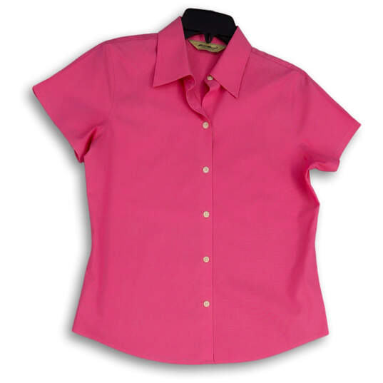 Womens Pink Short Sleeve Spread Collar Button-Up Shirt Size Small image number 1