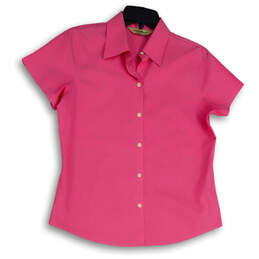 Womens Pink Short Sleeve Spread Collar Button-Up Shirt Size Small