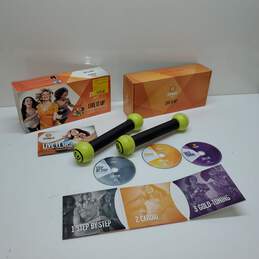 Untested Zumba Gold IOB 3 Easy-To-Follow Dance Fitness DVDs + 1 LB Zumba Toning Sticks
