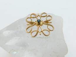 Vintage 10K Yellow Gold Sapphire Floral Swirl Brooch 2.0g