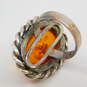 Artisan 925 Amber Cabochon Rope Oval Statement Ring 15.2g image number 5
