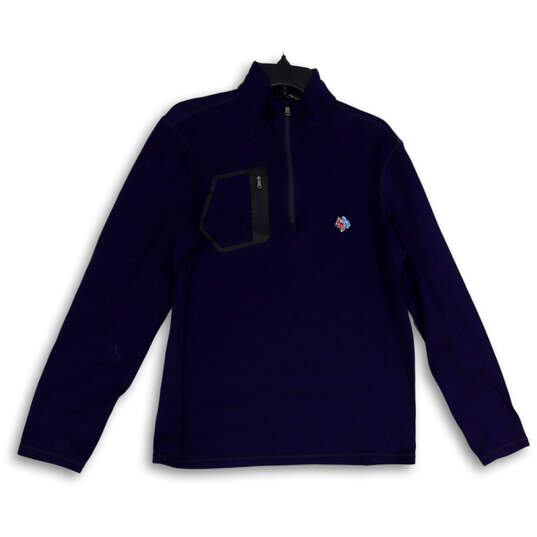 Mens Blue Fleece Long Sleeve 1/4 Zip Mock Neck Pullover Jacket Size M image number 1
