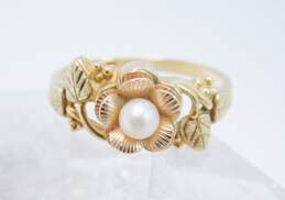 Black Hills Gold 10k Yellow & Rose Gold Pearl Floral Ring 3.3g