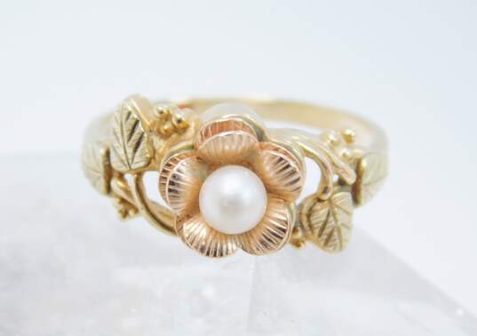Black Hills Gold 10k Yellow & Rose Gold Pearl Floral Ring 3.3g image number 1