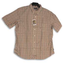 NWT Chaps Mens Brown Orange Plaid Spread Collar Short Sleeve Button-Up Shirt XXL