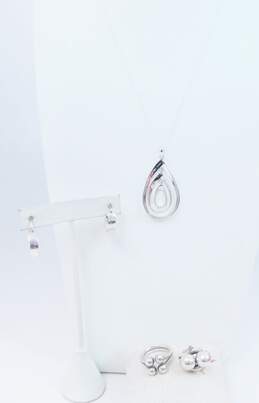 Sterling Silver Layered Teardrop Necklace Mini Hoop Earrings & Abstract Rings 22.7g