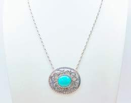 Romantic 925 Sterling Silver Faux Turquoise Pendant Necklace & Pearl Ring 23.4g alternative image