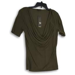 NWT Anne Klein Womens Green Cowl Neck Short Sleeve Pullover Blouse Top Size M