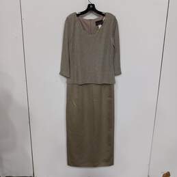 Alex Evenings Brown/Silver Satin Metallic Dress With Sparkly Top Half Size 12