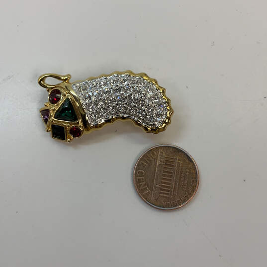 Designer Swarovski Gold-Tone Christmas Stocking Crystal Brooch Pin image number 3