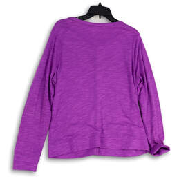 Womens Purple Round Neck Long Sleeve Pockets Button Front Blouse Top Size L alternative image