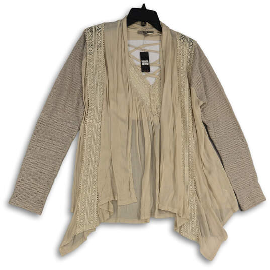 NWT Womens Beige Long Sleeve Open Front Cardigan Sweater Size Large image number 1