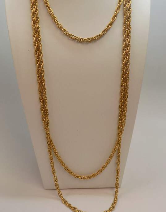 Vintage Crown Trifari Gold Tone Multi Strand Chain Necklace 90.5g image number 1