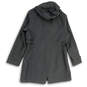 Womens Gray Long Sleeve Pockets Collared Hooded Full-Zip Trench Coat Size L image number 2