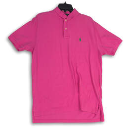 Mens Pink Embroidered Logo Spread Collar Short Sleeve Polo Shirt Size Large