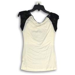 NWT BeBe Womens Black White Sequin Scoop Neck Cap Sleeve Blouse Top Size Small alternative image