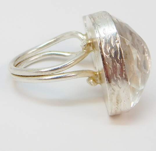 Signed Toosis 925 Faceted Clear Quartz & White Pearl Unique Statement Ring 9.9g image number 5
