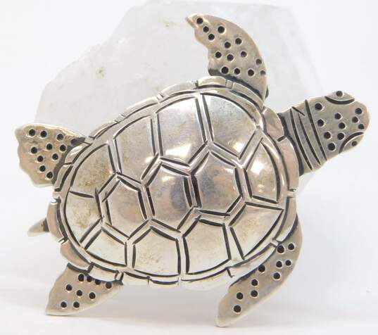 Signed Emilia Castillo Taxco 925 Sea Turtle Brooch 21.7g image number 1