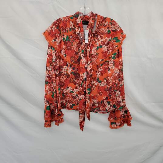 New York & Company Orange Floral Patterned Bell Sleeve Blouse WM Size M NWT image number 1