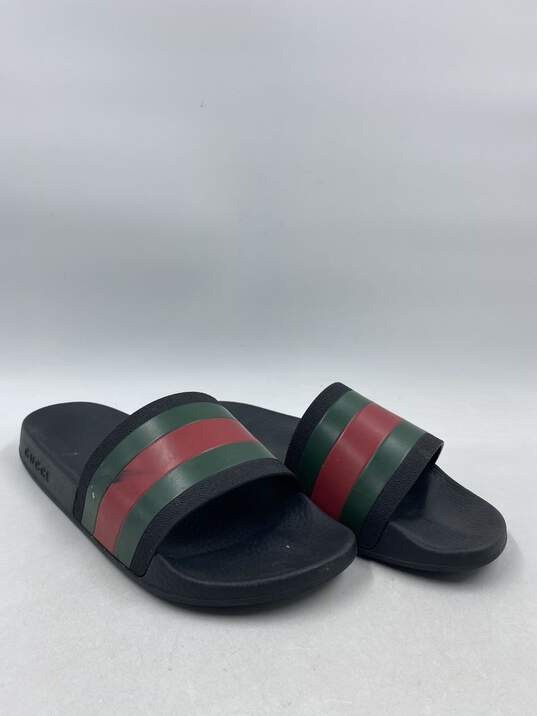 Authentic Gucci Black Striped Rubber Slides M 9 image number 3