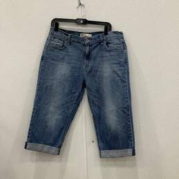 Womens Blue Denim Medium Wash 5-Pocket Design Roll Up Capri Jeans Size 14