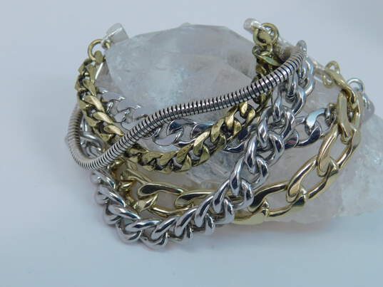 Jenny Bird Silvertone & Goldtone Accent Curb & Snake Multi Chain Bracelet 66.3g image number 2
