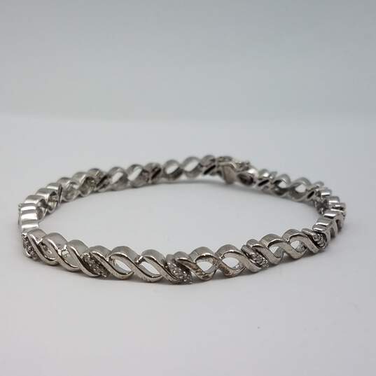 Sterling Silver Diamond Infinity Link 7 Inch Bracelet 12.7g image number 4