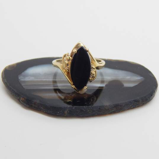 Vintage 10k Yellow Gold Marquise Onyx Ring 2.9g image number 3