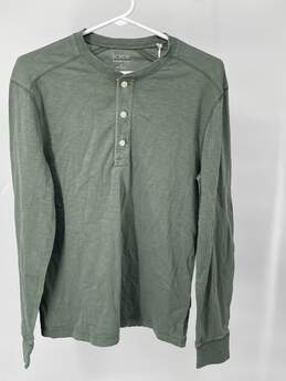 Mens Green Garment Dyed Long Sleeve Henley Neck T-Shirt Size S T-0528893-E