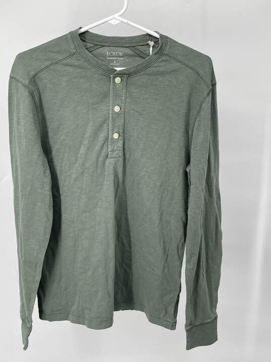 Mens Green Garment Dyed Long Sleeve Henley Neck T-Shirt Size S T-0528893-E image number 1