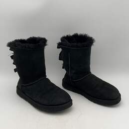Ugg Womens Bailey Bow II 1002954 Black Fur Round Toe Winter Boots Size 7