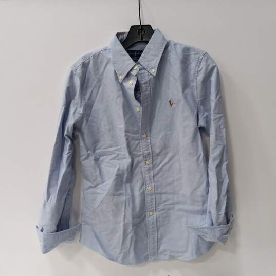 Ralph Lauren Custom Fit Blue Long Sleeve Button Up Dress Shirt Size M NWT image number 1