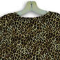 Womens Beige Black Leopard Print Short Sleeve V-Neck T-Shirt Size Small image number 4