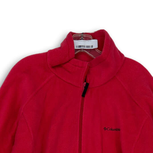 Womens Pink Logo Zipped Pockets Mock Neck Full-Zip Fleece Jacket Size 3X image number 3