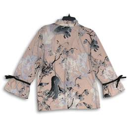 Karl Lagerfeld Womens Pink Gray Floral Ruffle V-Neck Blouse Top Size Large alternative image