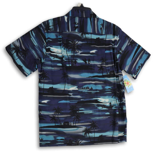 NWT Mens Navy Blue Collared Short Sleeve Hawaiian Button-Up Shirt Size M image number 2