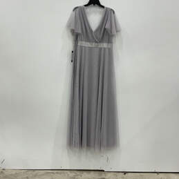 NWT Womens Gray  V-Neck Flared Sleeve Back Zip Wrap Dress Size 18