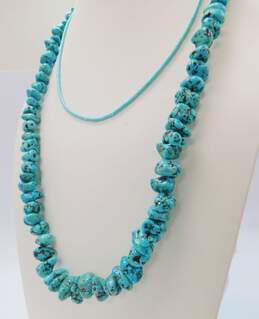 Artisan Silvertone Southwestern Faux Turquoise Nugget & Cylinder Beaded Necklaces 92.3g alternative image