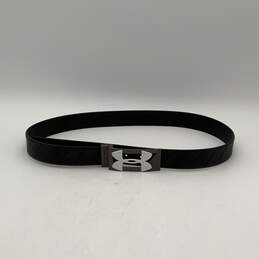 Mens Black Leather Adjustable Metal Logo Buckle Waist Belt Size 34