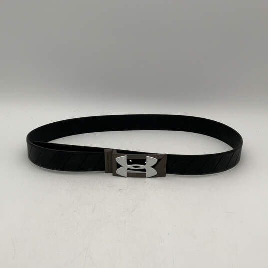 Mens Black Leather Adjustable Metal Logo Buckle Waist Belt Size 34 image number 1
