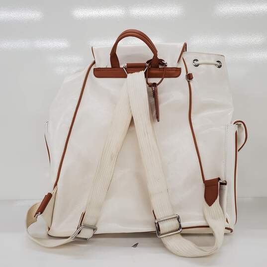 Park Remi Lake Italian White Coated Canvas Brown Leather Trim Large Backpack image number 2