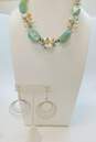 Dyadema & Artisan 925 Amazonite Pearl & Blue Crystals Beaded Statement Necklace & Textured Nested Circles Drop Earrings 123g image number 1