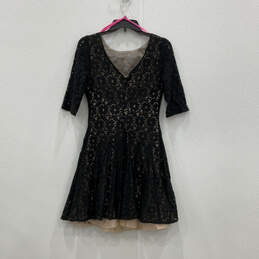 Womens Black Lace 3/4 Sleeve Round Neck Back Zip Fit & Flare Dress Size 4 alternative image