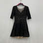 Womens Black Lace 3/4 Sleeve Round Neck Back Zip Fit & Flare Dress Size 4 image number 2