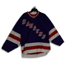 Mens Blue Red New York Rangers Brian Leetch #2 NHL Hockey Jersey Size L