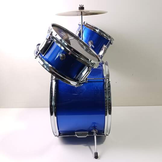 Bright Blue With Silver Metal Mini/Kid Music Alley Drum Set With Stool image number 2