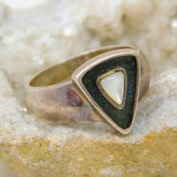 Carolyn Pollack Relios 925 White Mother of Pearl & Crushed Stone Inlay Triangle Chunky Band Ring 7.4g