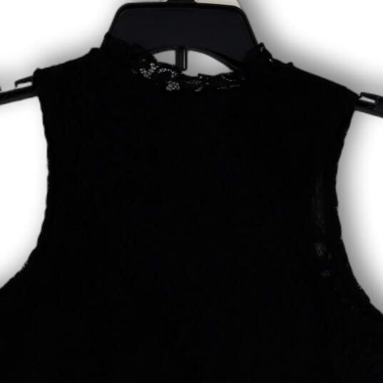 NWT Womens Black Lace Mock Neck Sleeveless Pullover Blouse Top Size XS image number 4