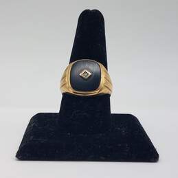 Vintage H 10k Gold Diamond & Onyx Sz 10 Ring 6.6g alternative image